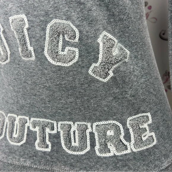 Juicy couture grey zip up sweater fuzzy print logo on back with white sequins - Picture 7 of 9